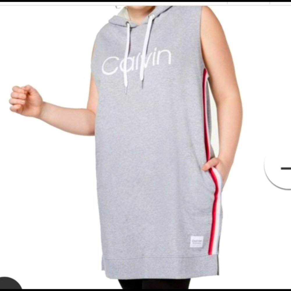 Calvin Klein Plus Logo Sleeveless Hoodie Dress 2X